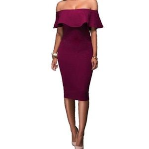 Sexy off shoulder ruffle bodycon midi dress size M